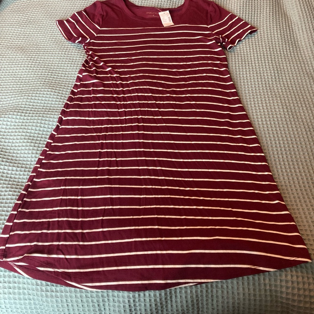 Brand New Maurices Striped Maroon and White Womens Dress Size S